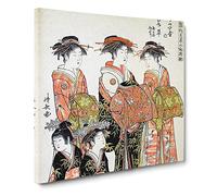 The Courtesans by Torii Kiyonaga Canvas Print | Gallery Wrapped 30mm Frame Wall Art | 14x14 inches | Ready to Hang | Modern Picture | Living Room Bedroom Lounge Office