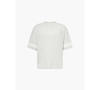 The Couture Club Mens Grey Crochet Stripe-pattern Relaxed-fit Cotton Knitted T-shirt S