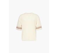 The Couture Club Mens Offwhite Stripe-sleeve Cotton Crochet-knit T-shirt M