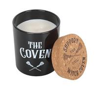 The Coven Black Fig Scented Candle | Witchy Jar Candle with Cork Lid | 35-Hour Burn Time | Crossed Broom Design | Gothic Gift in Purple and Black Cylinder Box