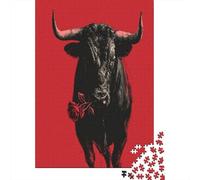 The Cow Holds A Red Rose in Its Mouth 70x50cm/1000pcs Erwachsenenpuzzle - Erwachsenenpuzzle DIY-Puzzlespielzeug