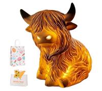 The Cozy Highland Glow: Highland Cattle Lamp, Cute Highland Cattle Table Lamp with Warm LED Glow, Rustic Farmhouse Decor, Cozy Resin Animal Sculpture for Reading at Night (Small)