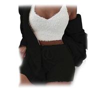 The Cozy Knit Set,Women Cozy Knit Set 3 Pieces Fluffy Plush Pajama Long Sleeve Velvet Hooded (Black, Small)