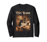 The Cozy Reader Black Cat Book Cafe Ramen Coffee Library Art Long Sleeve T-Shirt