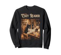 The Cozy Reader Black Cat Book Cafe Ramen Coffee Library Art Sweatshirt