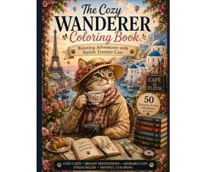The Cozy Wanderer Coloring Book: Relaxing Adventures with Stylish Traveler Cats
