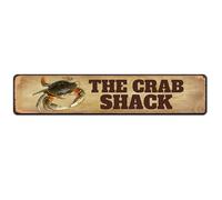 The Crab Shack Aluminum Wall Sign Decor - Beachy Sign For Kitchen,Sun Room,Or Lake House Wall Decor 4x16 Inch Shop Decor