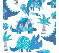 The Craft Cotton Co - Blue Dino - Trees on White - Dinosaurs Cotton Fabric by 0.5 Metres 44'' Wide 100% Cotton Children's Craft Fabric for Kids Nursery Quilting, Sewing, Dressmaking