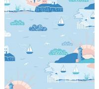 The Craft Cotton Co - by The Coast by Victoria Louise Lighthouse Nautical Seaside Cotton Fabric by 0.5Metres 44'' Wide 100% Organic Cotton Fabric Crafts, Quilting, Sewing