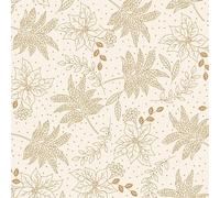 The Craft Cotton Co - Christmas Leaf Cream Gold Metallic Christmas Cotton Print Fabric by 0.5Metres 110cm Wide 100% Cotton for Crafts, Quilting, Sewing, Dressmaking