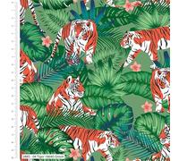 The Craft Cotton Co - Gone Wild Tiger Jungle Animals Fabric by 0.5 Metres 112cm Wide, Green Color, 100% Cotton Craft Fabric for Crafts, Quilting, Sewing, Dressmaking