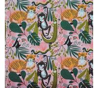 The Craft Cotton Co - Jungle Animals Fun Fabric by 0.5 Metres 44'' Wide, Pink Color 100% Cotton Children's Craft Fabric for Quilting, Crafts, Sewing, Dressmaking
