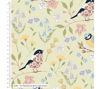 The Craft Cotton Co. Patchwork Birds Light Green 100% Cotton Fabric 110cm Wide Material for Crafting, Patchwork, Quilting