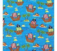 The Craft Cotton Co Pirates Ships Ahoy Fabric by 0.5 Metres 44'' Wide, Turquoise Color, 100% Cotton Children's Craft Fabric Material for Crafts, Quilting, Sewing, Dressmaking (2134-00)