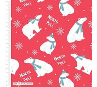 The Craft Cotton Co - Polar Pals -The North Pole Polar Bear on Red Christmas Cotton Print Fabric by 0.5Metre 43'' (100% Cotton for Crafts, Quilting, Sewing)