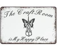 The Craft Room is My Happy Place 12×8 inch Metal Vintage Look Decoration Crafts Sign for Home Kitchen Bathroom Farm Garden Garage Inspirational Quotes Wall Decor