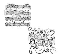 The Crafter’s Workshop - Reusable Music-Themed Stencil for Painting and Crafts - Elegant Sheet Notes and Abstract Design - 2 Pk, 6" x 6" - Sheet Music/Capricious