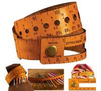 The Crafters' Multi-Wrap, 7-in-1 Leather Measuring Tool, Multifunctional 18" Wrist Ruler Project Bag, Stitchs Markers Storage Wrap for Crocheter Crafters (Yellow)