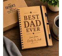 the crafty bonobo Personalised Bamboo Notebook & Wooden Pen Set for Dad - Custom Engraved Fathers Day Gift for Dad, Grandad or Stepdad - Personalised Journal, Memory Book or Notebook