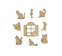 The Crafty Cow 20x Assorted Cat Shapes Cats Kitten 3cm Wood Craft Embelishments Laser Cut Shape