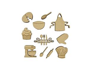 The Crafty Cow 20x Baking Cooking Kitchen Chef 3cm Wood Craft Embelishments Laser Cut Shape