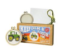 The Crafty Kit Company Embroidery Starter Kit & Cross Stitch Kit - Keep Calm and Plough On! Mini Matchbox Keyring | Eco-Friendly DIY Craft Kit for Adults & Kids - Handmade Gift Made in Scotland