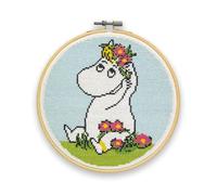 The Crafty Kit Company Moomin Cross Stitch Craft Kit - Snorkmaiden Flower Arranging Craft Kit for Beginners with Needles, Thread, Fabric and Beginner’s Guide