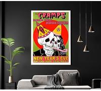 The Cramps REPRODUCTION Gig Poster Matte A3 A4 Art Print. New Years Eve Party. Vintage Classic Punk Rock Metal Concert Art. Skulls Raving (A3 BLACK FRAME)