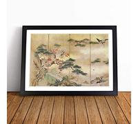 The Cranes Beside a Lake by Hashimoto Gaho Framed Wall Art Picture Print - Canvas Painting - Modern Home Décor Poster - Ready to Hang for Living Room Bedroom Kitchen - Black A3 (36 x 48 cm)