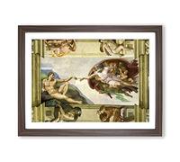 The Creation Of Adam By Michelangelo Classic Painting Framed Print | A3 Walnut Framed Wall Art | Ready to Hang | Classic Historical Picture | Living Room Bedroom Lounge Office
