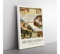 The Creation Of Adam By Michelangelo Exhibition Museum Painting Canvas Wall Art Print Ready to Hang, Framed Picture for Living Room Bedroom Home Office Décor, 50x35 cm (20x14 Inch)