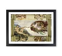 The Creation of Adam by Michelangelo Framed Wall Art Print A2 Black