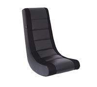 The Crew Furniture Classic Video Rocker Floor Gaming Chair, Kids and Teens, Racing Stripe PU Faux Leather & Polyester Mesh, Black/Black