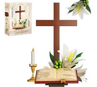 The Cross Flower Building Block Set, 578 PCS Cross Flowers Building Set with Book, Creative Artificial Bouquet Bricks Model Toys, Religious Christian Easter Gifts for Adults