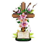 The Cross Flower Building Block Set,Faithful Blossoms DIY Plastic Bricks Religious Easter Resurrection Home Decor for Believer Adult