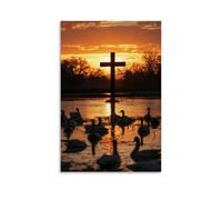 The Cross in The River - Swans Circle It As The Waters Sing Artistic Wall Mural Modern Hanging Decor Poster08x12inch(20x30cm)