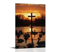 The Cross in The River - Swans Circle It As The Waters Sing Artistic Wall Mural Modern Hanging Decor Poster12x18inch(30x45cm)