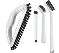 The Crown Choice 3-in-1 Grout Cleaning Brush Set, White, Plastic Handle, Deep Cleans Tile, Shower, Bathtub, Sink - 4 Piece Set