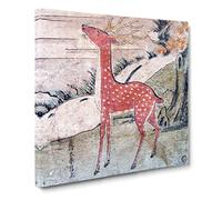 The Cry of the Stag by Harunobu Suzuki Asian Japanese Canvas Wall Art Print Ready to Hang, Framed Picture for Living Room Bedroom Home Office Décor, 14x14 Inch (35x35 cm)