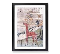 The Cry of The Stag by Harunobu Suzuki Framed Print | A2 Black Framed Wall Art | Ready to Hang | Modern Animal Picture | Living Room Bedroom Lounge Office