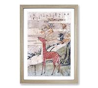 The Cry of The Stag by Harunobu Suzuki Framed Print | A2 Oak Framed Wall Art | Ready to Hang | Modern Animal Picture | Living Room Bedroom Lounge Office