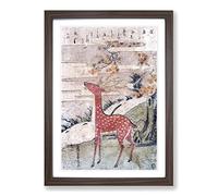 The Cry of The Stag by Harunobu Suzuki Framed Print | A2 Walnut Framed Wall Art | Ready to Hang | Modern Animal Picture | Living Room Bedroom Lounge Office