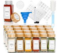 The Culinary Co. 24 PCS Bamboo Spice Jars Set: Glass Spice Jars with Lids and Labels, Sift and Pour Lids, Silicon Funnel, Marker Pen, Cleaning Brush - Perfect for Kitchen Organisers