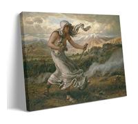 The Cumaean Sibyl 1876 by Elihu Vedder - Romanticism Wall Art Print Depicting Sibyl with Scroll And Mountain Backdrop Art Canvas Painting Decor Wall Print Photo Home Modern Decoratives Frame 12x18inc