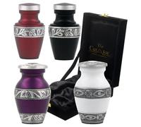 THE CURATOR Multicolor Set of 4 Handcrafted Cremation Urns - White, Black, Purple, Red - Mini Urns with Etched Design, Includes Premium Box & Bag