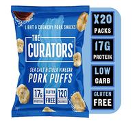 THE CURATORS High Protein Pork Puffs, Protein Crisp 25g (20 Packs) 17g Protein Low Carb Keto Gluten Free Savoury Snack (Salt & Vinegar)