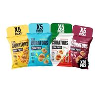 THE CURATORS High Protein Pork Puffs Variety Pack, 5 x Original Salted, 5 x Smoky Bacon, 5 x Tajin, 5 x Salt & Vinegar 25g (20 Packs) Crisp Low Carb Keto Gluten Free Savoury Snack
