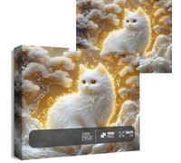 The Cute Cat Jigsaw Puzzle 1000 Pieces, Fluffy White Cat Art Puzzle Game, Challenging Cute Kitten Carved Forest Design Puzzles Art Decoration, for Family Activity Home Decor Gift (#1pc)