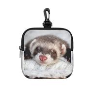 The Cute Ferret is Sleeping, Coin Purse Square Zipper Storage Bag, Change Pouch with Lobster Buckle Clasp Buckle, Change Purse