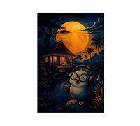 The Cute Owl Sings Under The Full Moon. Canvas Poster Bedroom Decor Landscape Office Room Decor Gift 20x30inch(50x75cm)